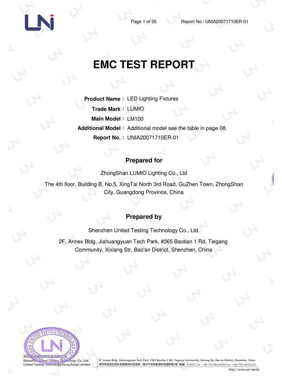 LED Lighting Fixtures - EMC Test Report