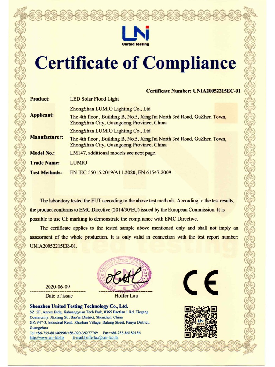 LED Solar Flood Light - EMC Certificate
