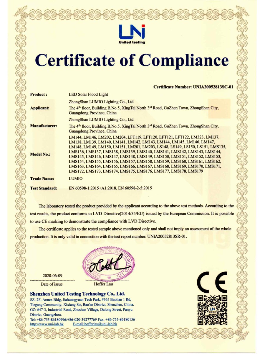 LED Solar Flood Light - LVD Certificate